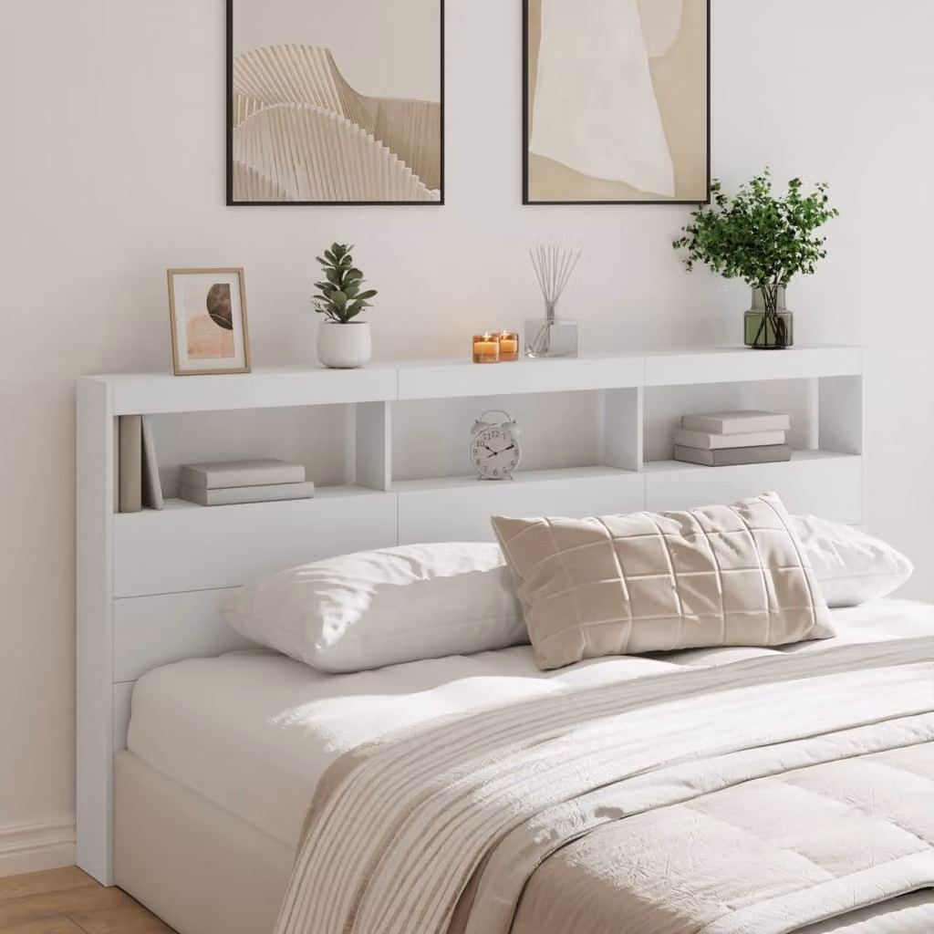 Testiera con contenitore e illuminazione LED vidaXL, Bianca, L: 200 cm, P: 17 cm, H: 102 cm