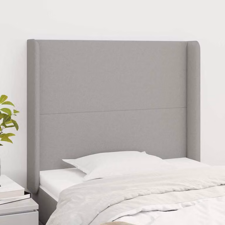 Testiera ad orecchio vidaXL in tessuto grigio chiaro con struttura in legno e pannello imbottito L: 103 cm, P: 16 cm, H: 118-128 cm