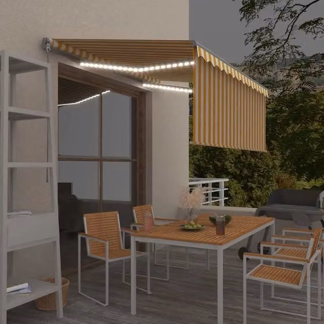 Tenda da Sole Retrattile Parasole LED 3,5x2,5m Gialla e Bianca 3069403
