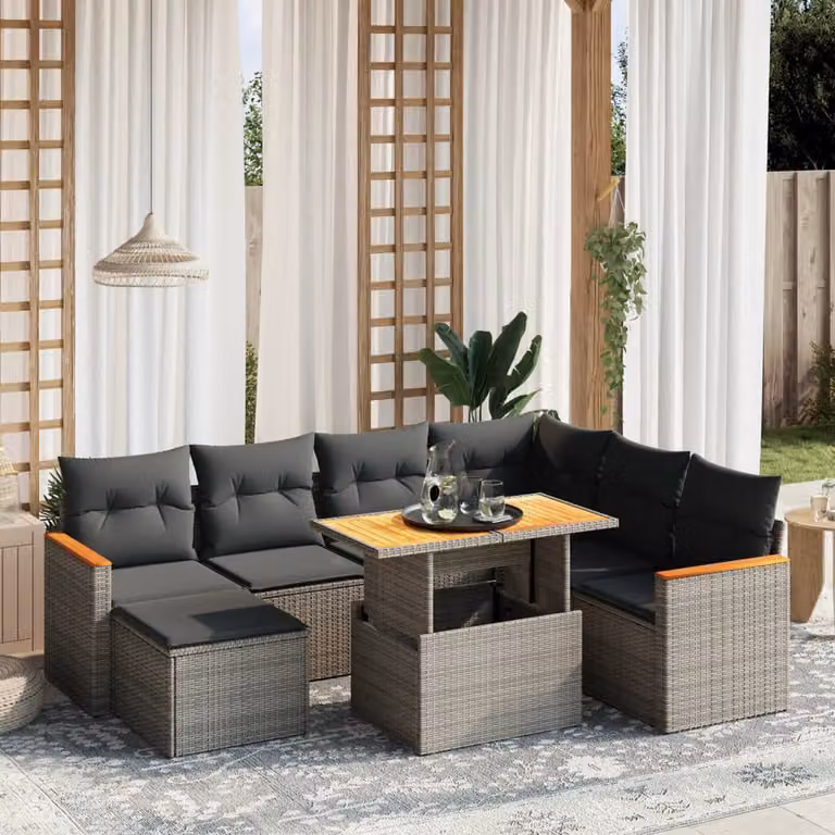 vidaXL Set Divano da Giardino a L 8 pz in Polyrattan Grigio con Cuscini e Tavolino da Esterno