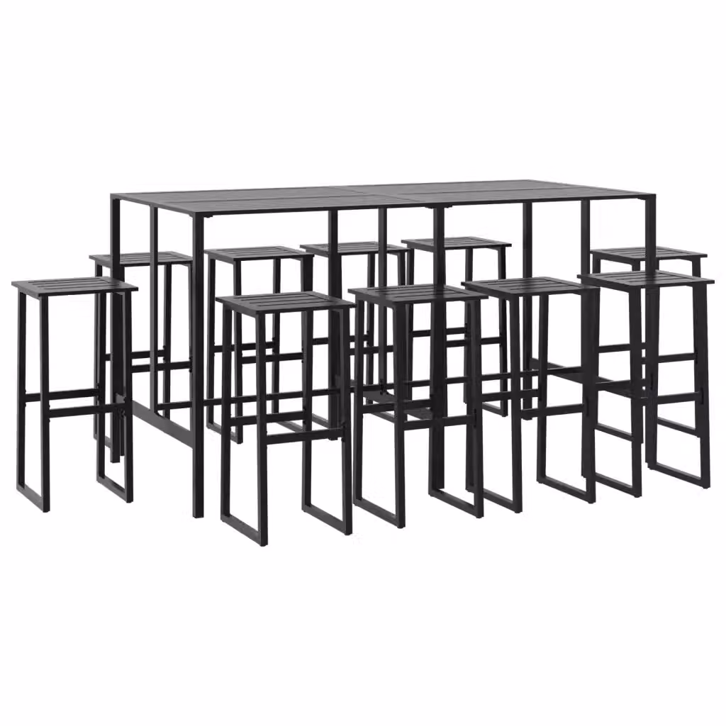 Set Bar da Giardino vidaXL in Acciaio Verniciato a Polvere Nero Opaco, 11 Pezzi – 2
