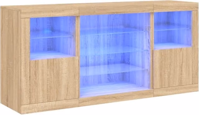 Credenza | Madia | Buffet da pranzo | Armadio da pranzo con Luci LED Rovere Sonoma 142,5x37x67 cm