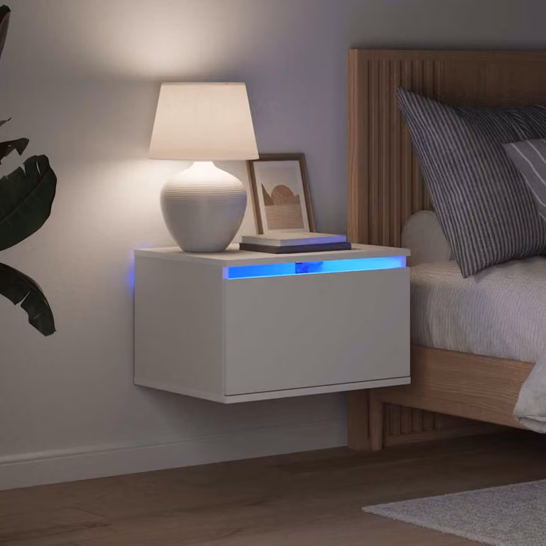 Set di 2 comodini da parete vidaXL con luci LED integrate, bianchi, design moderno in legno MDF