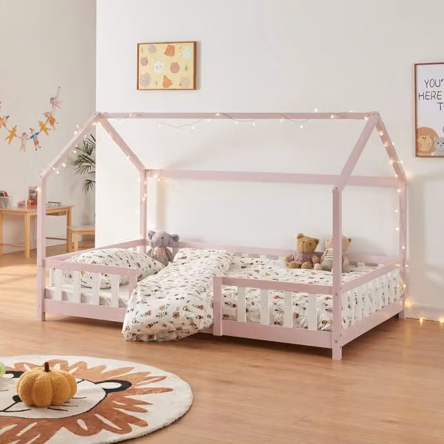 Letto per Cameretta Sisimiut a Forma di Casetta 140x200 cm Rosa / Bianco [en.casa]