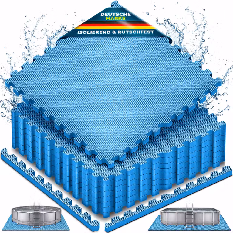 Tappetini protettivi per piscina tillvex® (8 pezzi, 62,5 x 62,5 cm) | Tappetini di 1 cm di spessore per piscine, vasche per bambini e vasche idromassaggio | Tappetini per piscina e per esterni | Tappetini protettivi per piscina con proprietà termoisolanti