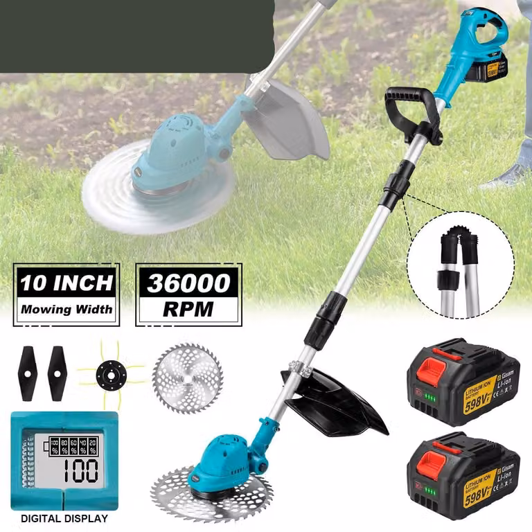 Tagliaerba - Trimmer per erba - Attrezzi da giardino - Coltivatore manuale - Elettrico - 25 cm (10 pollici) - Pieghevole - Senza fili