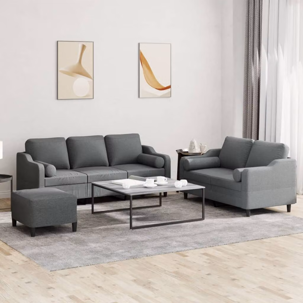 Maison Exclusive - Set divano a 3 pezzi con cuscini in tessuto grigio scuro