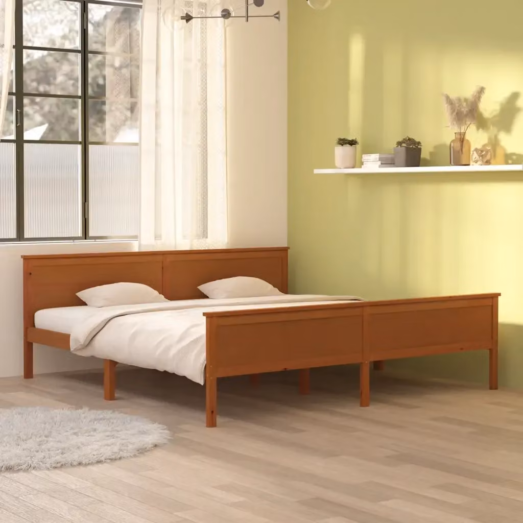 Letto matrimoniale Ambra in legno di pino marrone con doghe fisse L/P/H: 200 x 200 x 77 cm – 2