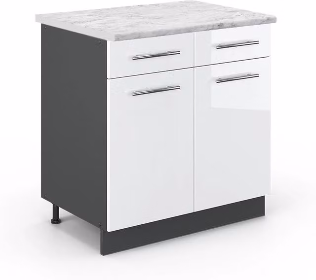 Mobiletto base per cucina Fame-Line Bianco lucido/Antracite 80 cm, PL Marmo Vicco