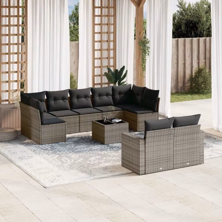 Maison Exclusive - Set Divano da Giardino 10 pz con Cuscini Grigio in Polyrattan