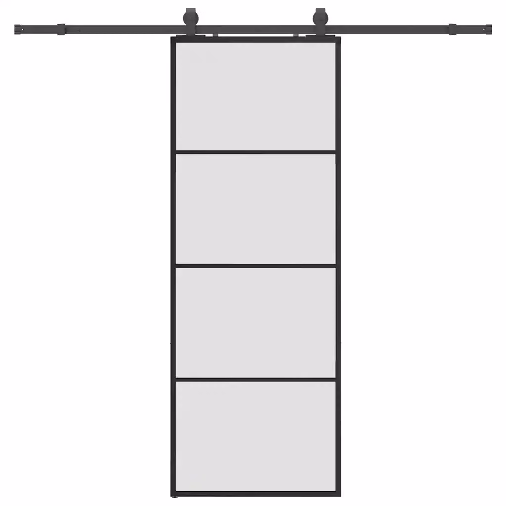 Porta Scorrevole Moderna vidaXL in Vetro Trasparente con Telaio in Alluminio e Ferramenta Nera L: 76 cm, H: 205 cm – 2