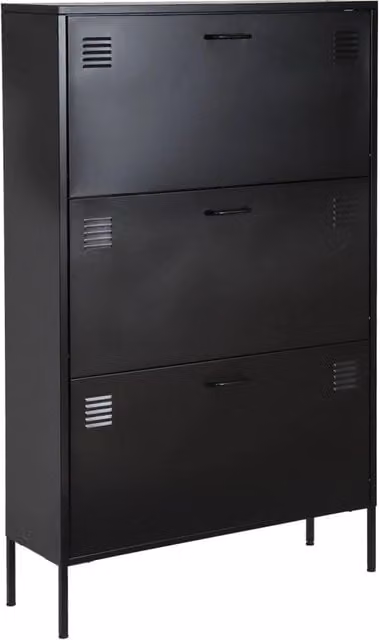Scarpiera industriale Sweeek in metallo con ante a ribalta, nero e beige, L: 80 cm, P: 29 cm, H: 132,5 cm – 1