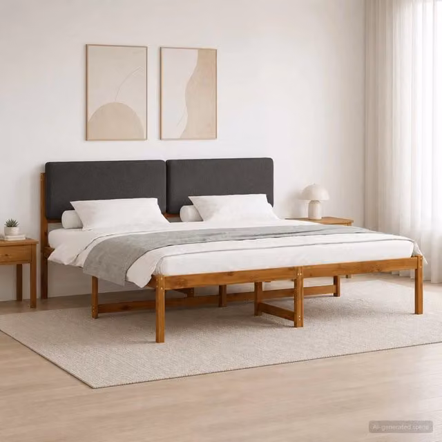 Letto con Testiera Rivestita Naturale e Grigio Scuro 3405104
