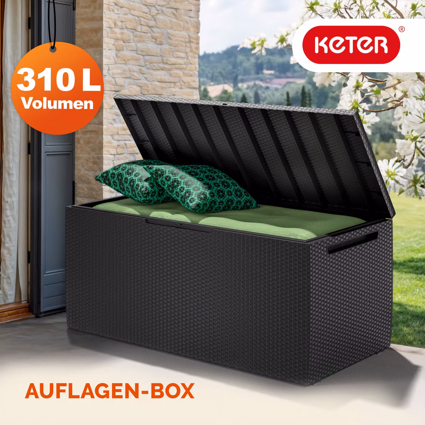 Baule da giardino Keter Capri antracite con capacità 305L – 2