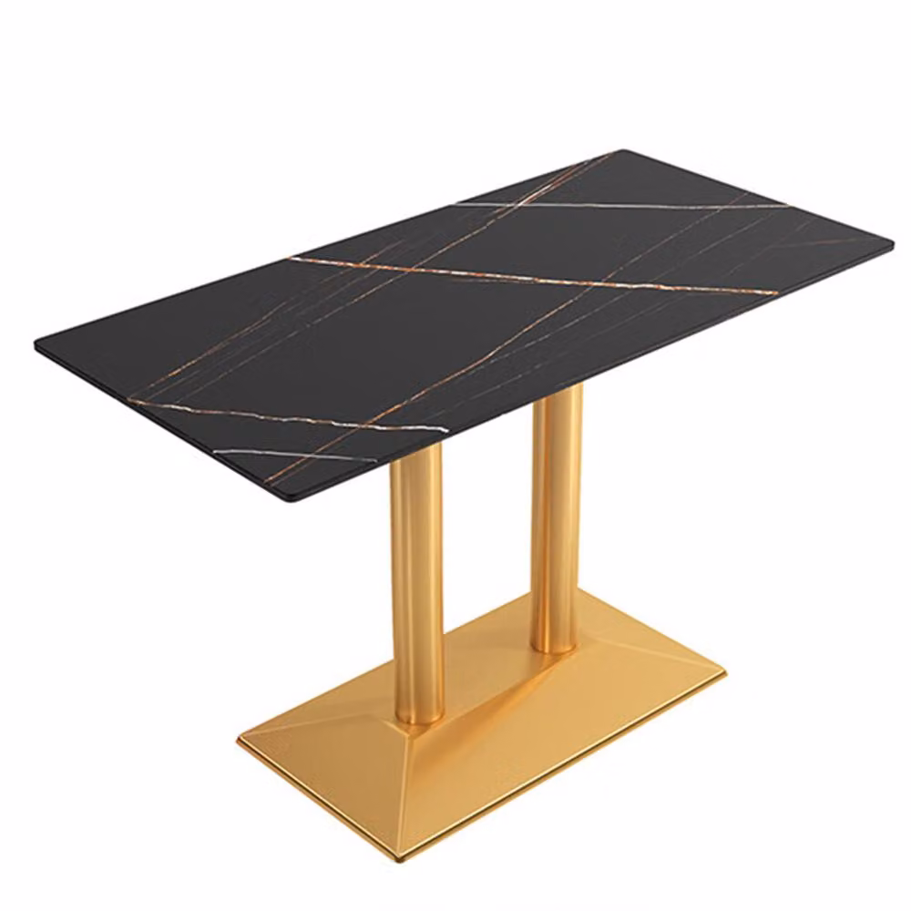 Mobili per la ristorazione Tavolo da pranzo Tavolo da cucina per sala da pranzo Soggiorno Tavolo da bistrot Tavolo in pietra sinterizzata nero-oro2 120*60*75CM