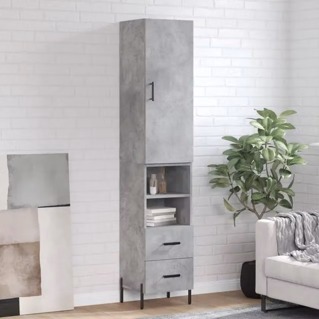 Credenza Buffet Design Mania Grigio Cemento per Cucina e Soggiorno, L/P/H: 34,5 x 34 x 180 cm – 1