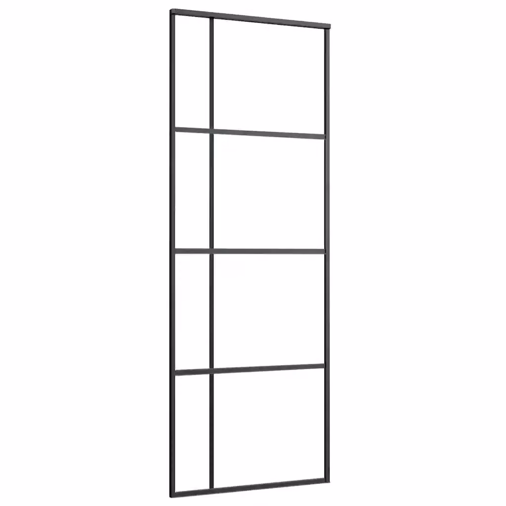 Porta Scorrevole Moderna vidaXL in Vetro Trasparente e Alluminio Nero L: 76 cm, H: 205 cm – 2