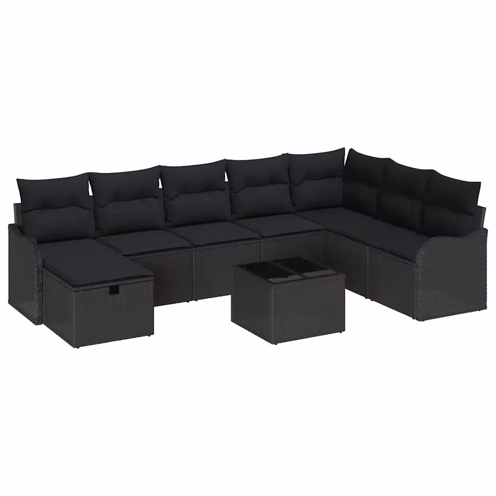 Set Divano da Giardino a L con Poltrona e Tavolino vidaXL, 9 Pezzi, Nero – 2