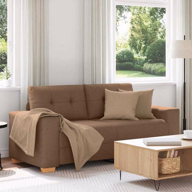 Divano moderno vidaXL in tessuto marrone con cuscini, L: 180 cm, P: 77 cm, H: 82 cm