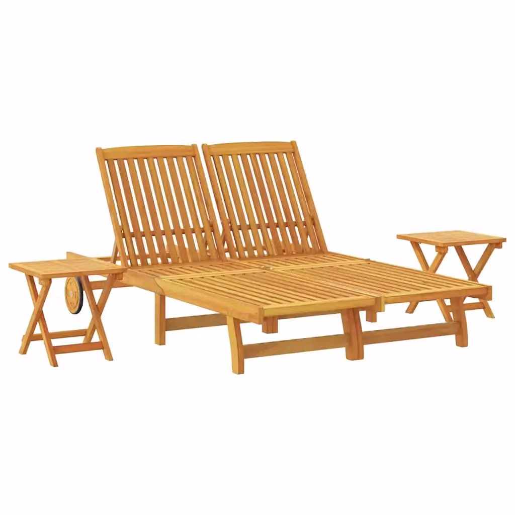 vidaXL Lettino da sole moderno in legno di acacia marrone con poggiatesta regolabile e materasso in tessuto resistente ai raggi UV – 2