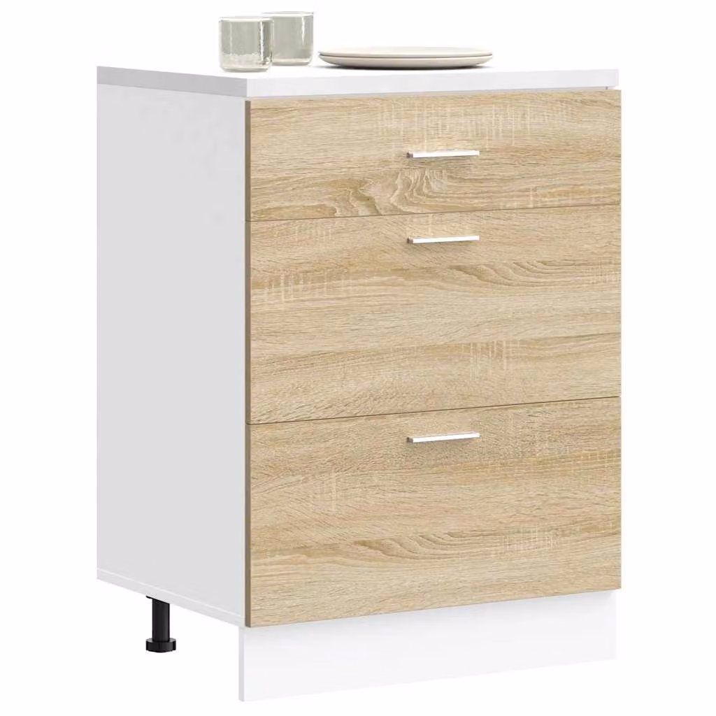 Base da cucina vidaXL Lyon in legno multistrato e MDF, colore bianco e rovere sonoma, L: 60,0 cm, P: 46,0 cm, H: 81,5 cm