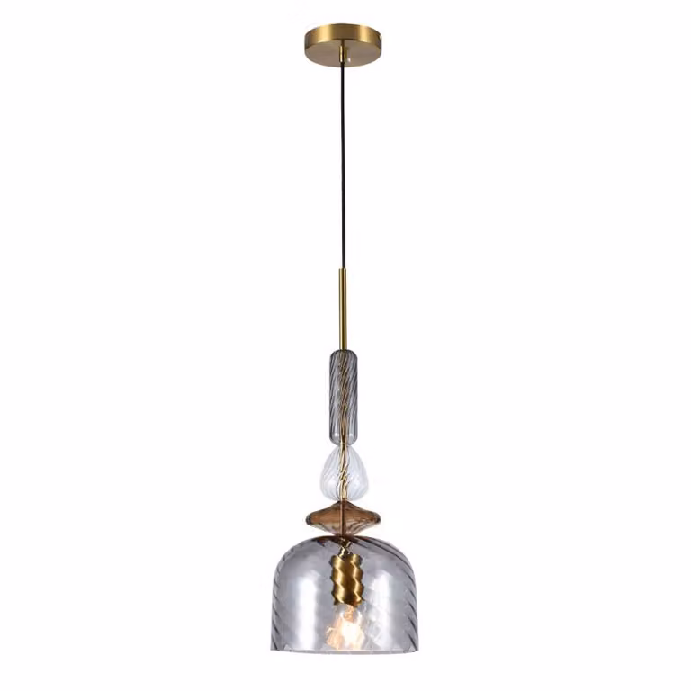 Viokef Lampada a sospensione in vetro Glorial, dimmerabile, Alluminio / Grigio / Zincato, Soggiorno / Sala da pranzo, Vetro, Vintage, Lampada a sospensione