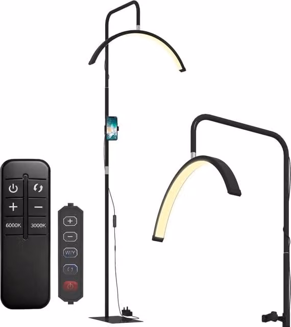 Lampada da terra LED Minimal nera con testa girevole e telecomando regolabile