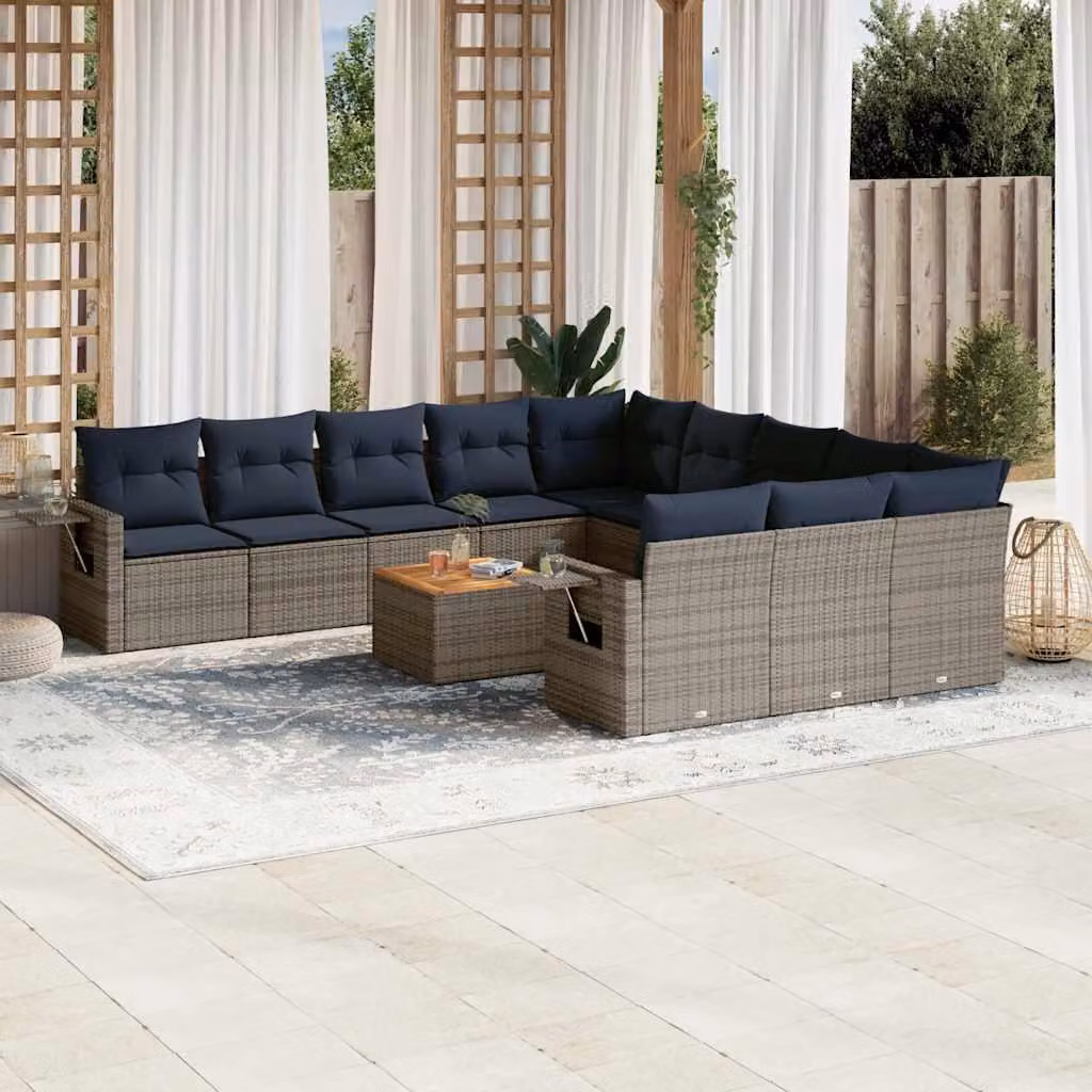 Maison Exclusive - Set da giardino 12 pezzi con cuscini, grigio, polyrattan