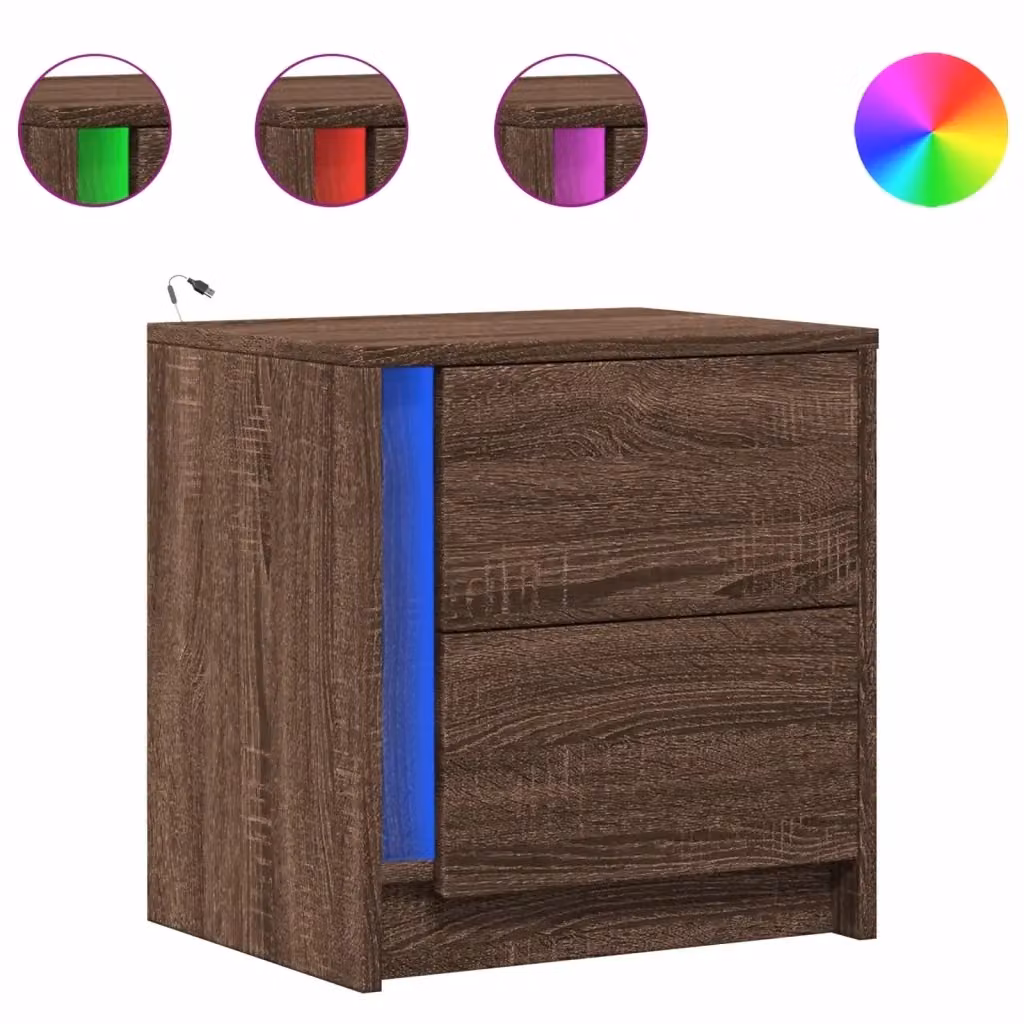 Set di 2 Comodini Design Mania con Luci LED integrate in Legno Rovere Marrone opaco – 2
