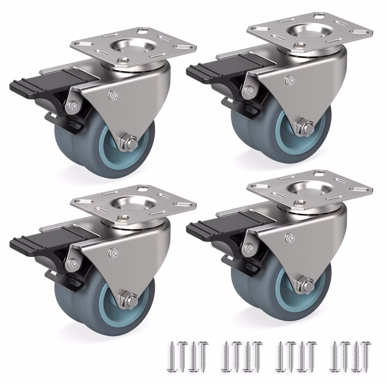 Set di 4 ruote per mobili, diametro 50 mm, con freno, capacità di carico di 100 kg per ruota