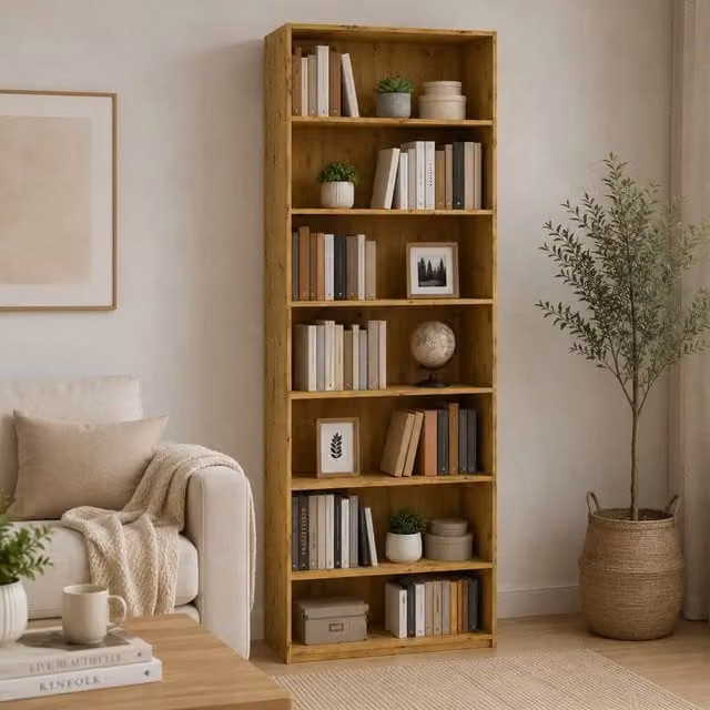 Libreria DMORA Lika con 6 Ripiani in Rovere Nodi Marrone L: 80 cm, P: 33 cm, H: 234 cm – 1