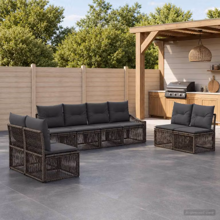 Set Divano da Giardino a L vidaXL 8 pz Grigio con Cuscini e Struttura in Metallo