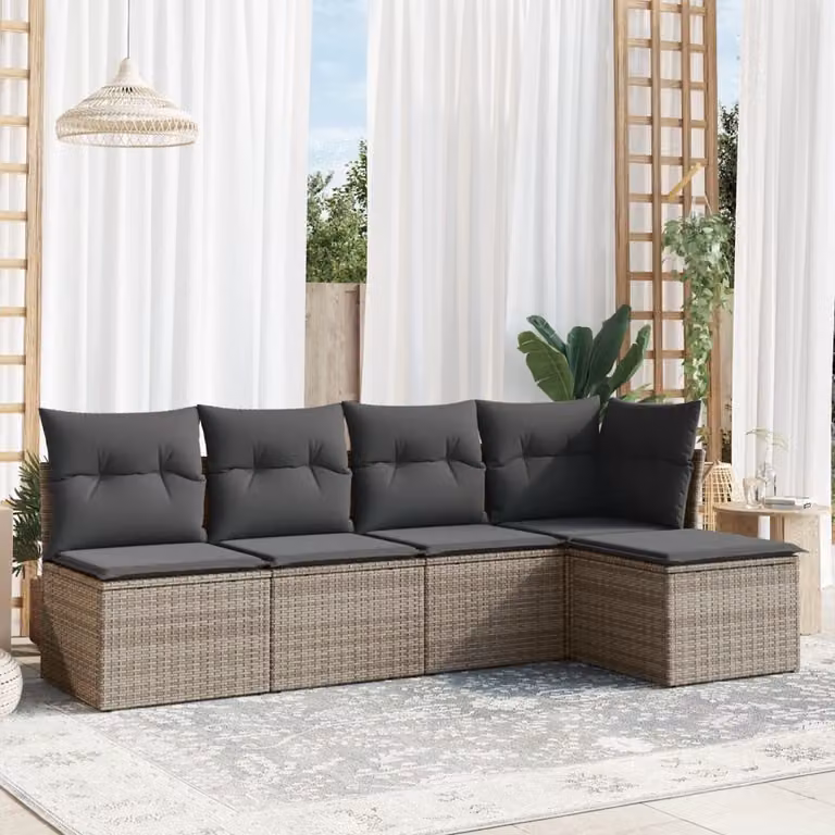 vidaXL Set Divano da Giardino 5 pz a L con Cuscini Grigio in Polyrattan e Struttura in Metallo