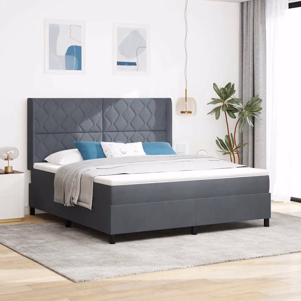 Letto a molle con strisce LED vidaXL in velluto grigio, L/P: 180 x 200 cm