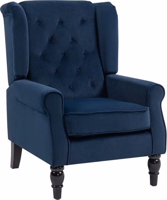Poltrona imbottita con braccioli e gambe in legno ¨C Minimal ¨C blu scuro 74x86x102cm