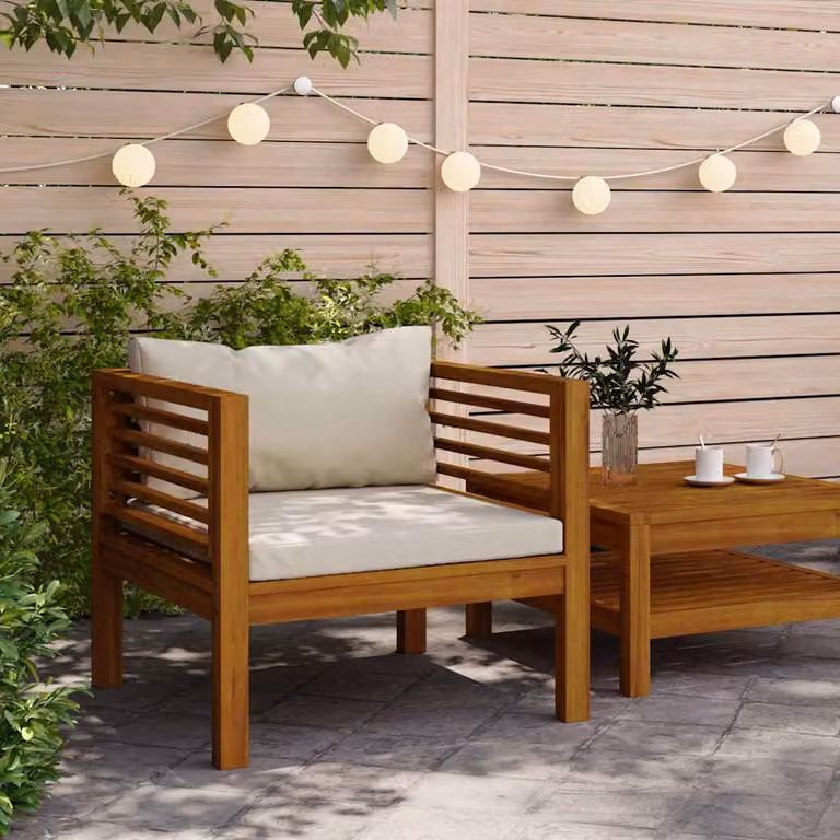 Sedia da giardino vidaXL in legno di acacia con cuscini beige e braccioli