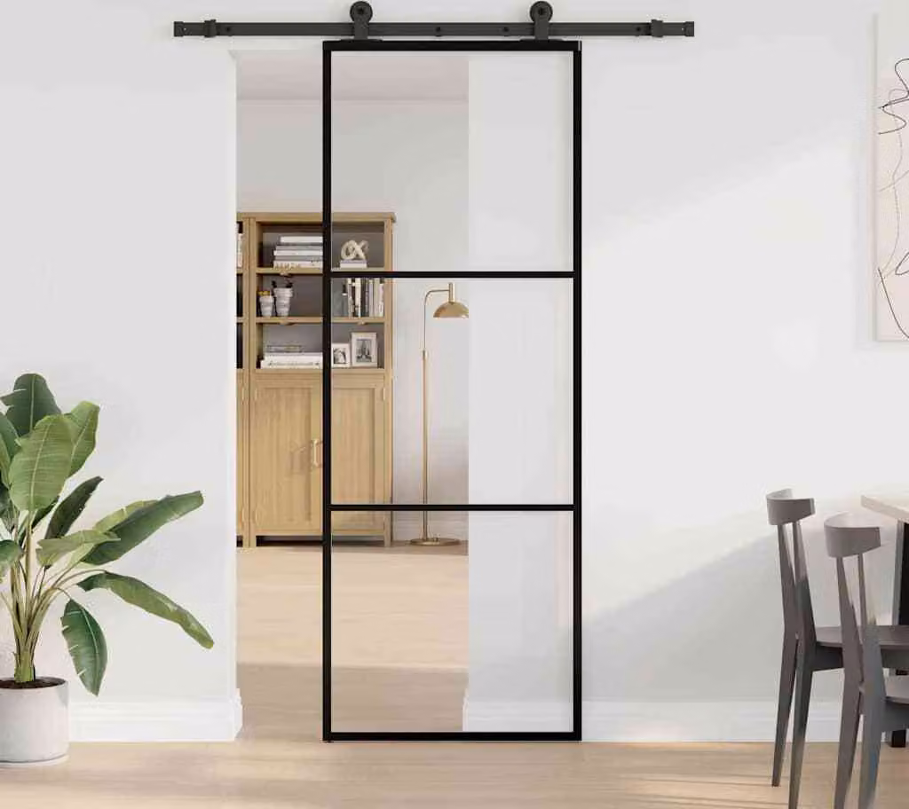 Porta Scorrevole con Ferramenta 76x205cm Vetro ESG Alluminio