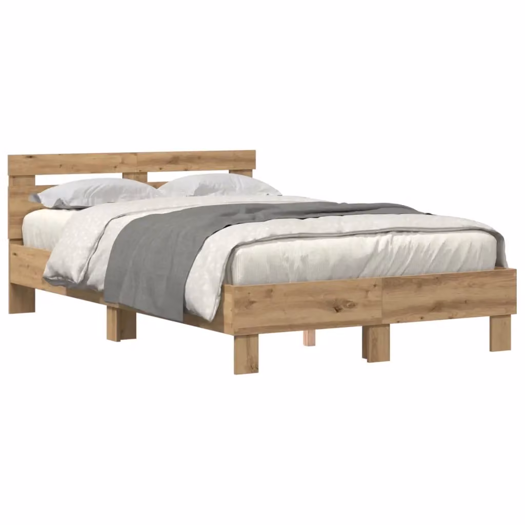 Struttura letto moderno vidaXL in legno color rovere con illuminazione sottostante e porta USB L/P/H: 200 x 120 x 70 cm – 2