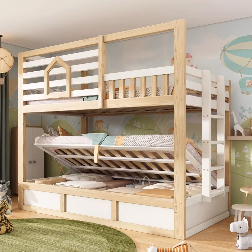 Letto a castello stile casetta REDOM per bambini in legno e MDF, bianco e rovere, L/P/H: 200 x 90 x 184 cm – 2