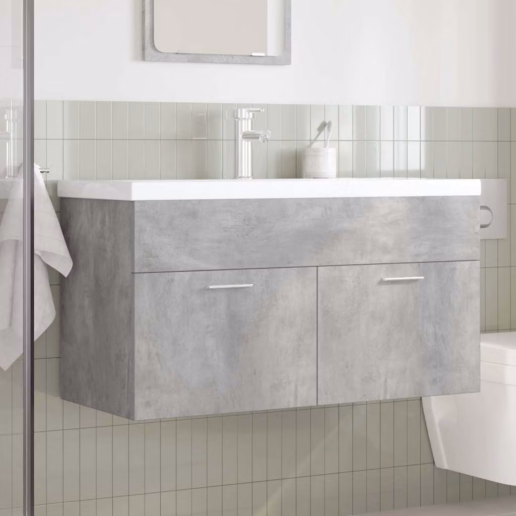 vidaXL Mobile da Bagno con Lavabo Integrato e Rubinetto Grigio Cemento
