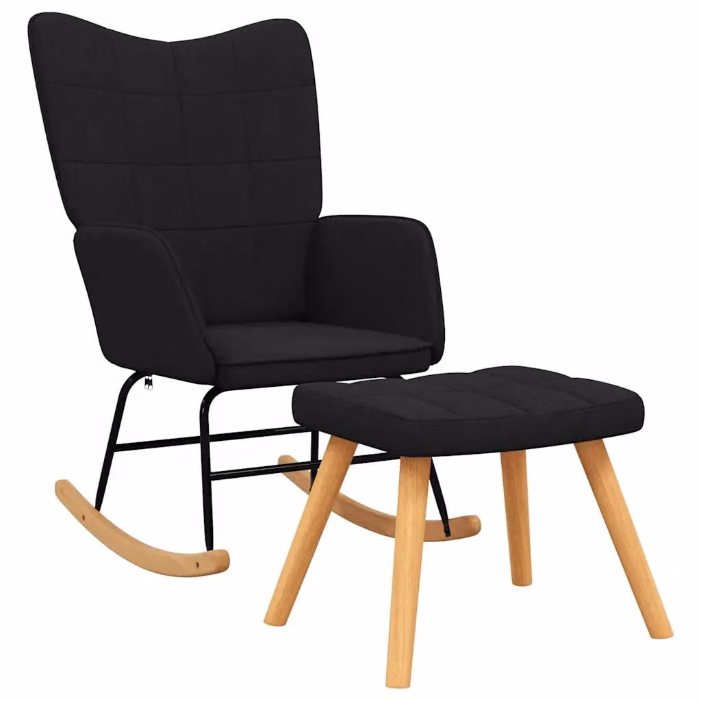 Poltrona a dondolo relax con poggiapiedi incluso in tessuto nero DESIGN IN – 2