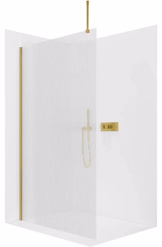 CERANO - Box doccia Walk-in Onyx Top Round L/P - 8 mm - montante rotondo - dorato, vetro rigato - 50x200 cm