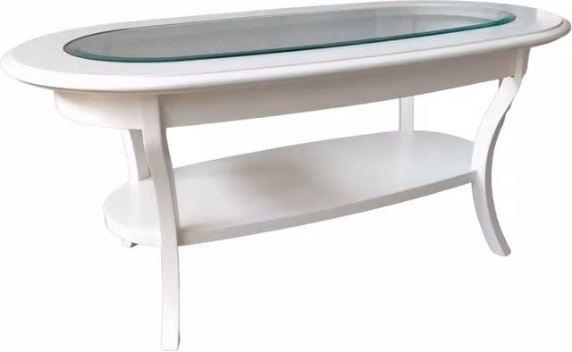 Tavolino classico ovale piano vetro shabby bianco l.110 p.60 h.48 - Mobili 2G