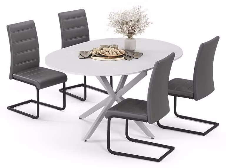 Set di tavoli da pranzo Vicco Loyd Bianco/Grigio 120 x 120 cm con 4 sedie da pranzo, grigio, Model 63009