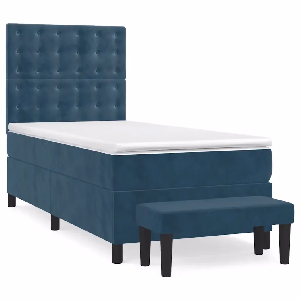 Letto Ibrido vidaXL con Giroletto a Molle e Materasso in Velluto Blu e Bianco L/P/H: 203 x 80 x 128 cm – 2
