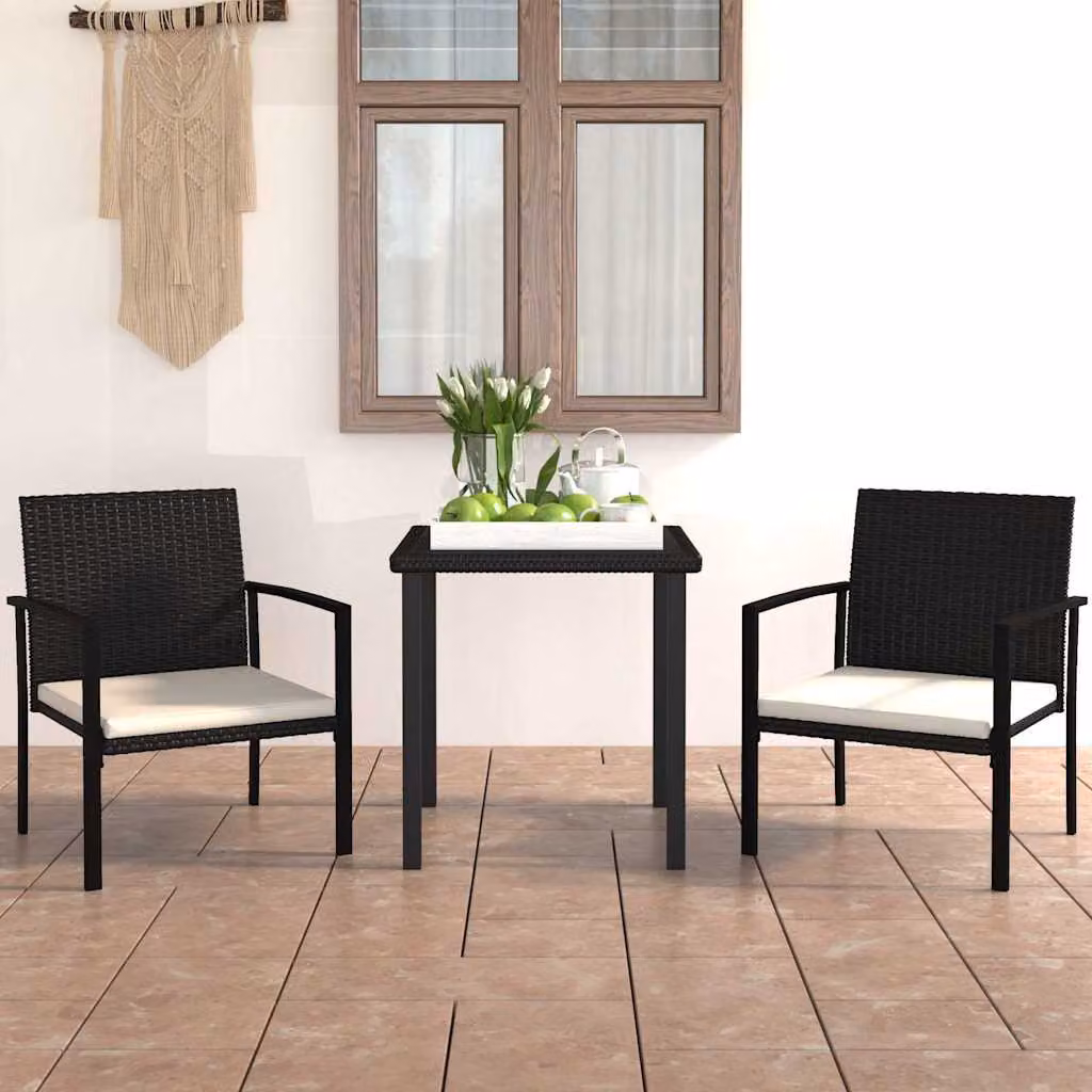 Set da pranzo da giardino vidaXL in 3 pezzi in polyrattan nero e beige con piano in vetro – 1