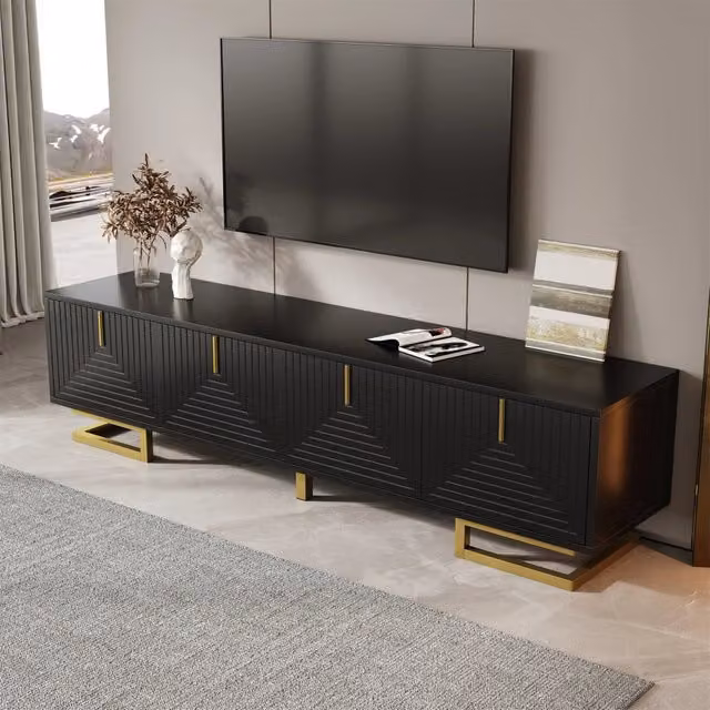 Mobile TV con Ante Strutturate ¨C MINIMAL ¨C Lowboard, Gambe e Maniglie Dorate