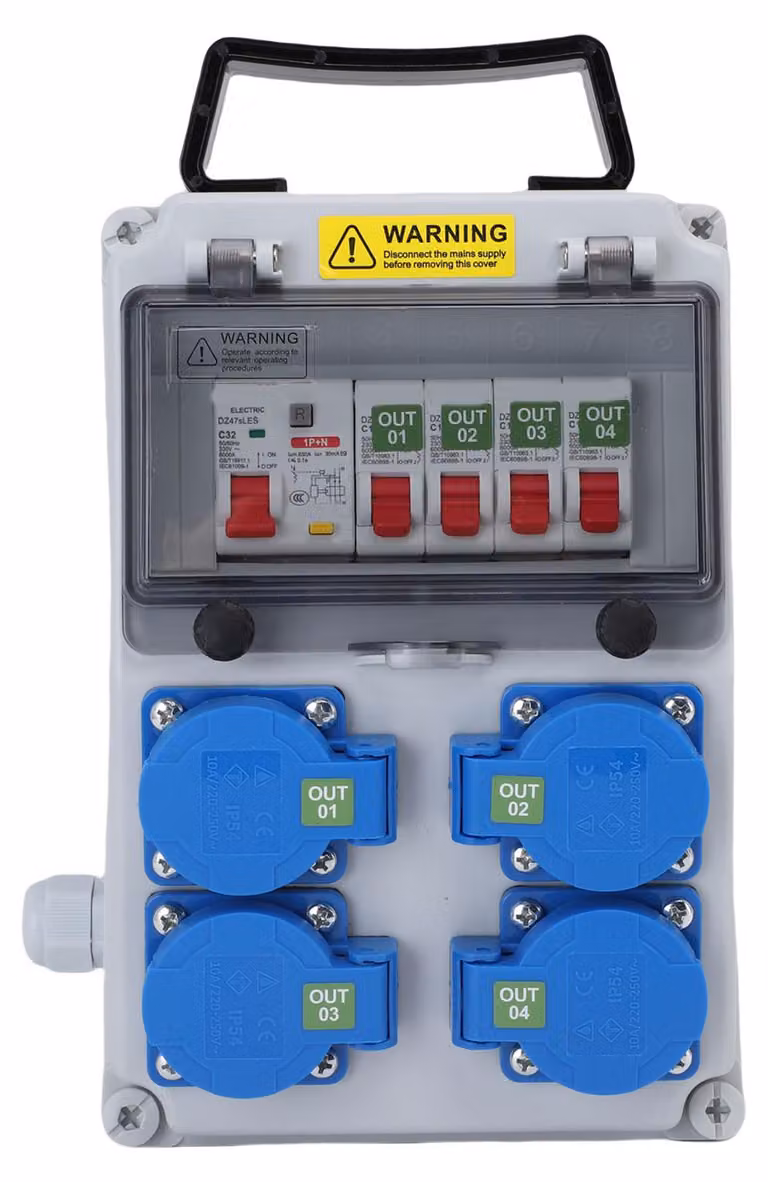 Cassetta portatile per prese industriali, dimensioni 260 x 170 x 140 mm, grado di protezione IP44-67, impermeabile, interruttore automatico mobile per cantieri, officine e fabbriche