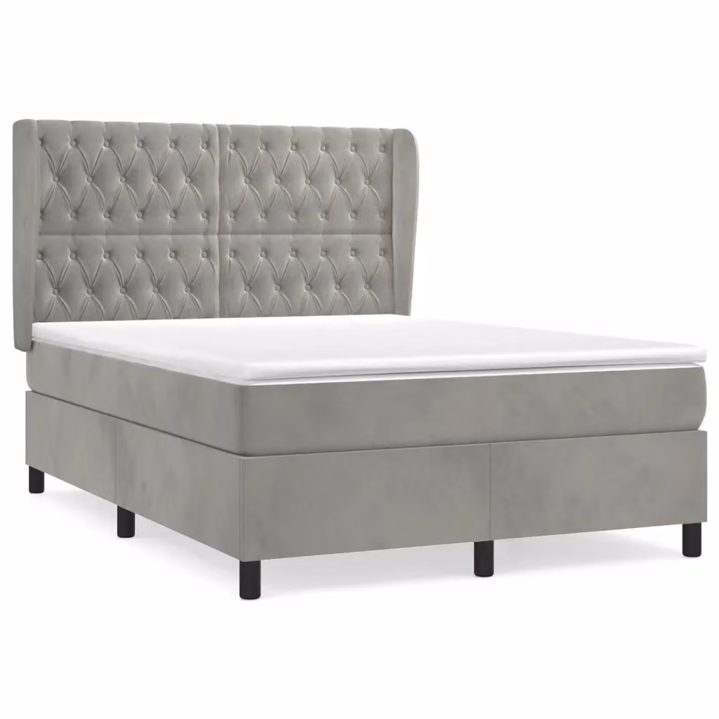 Letto Ibrido vidaXL con Giroletto a Molle e Materasso in Velluto Grigio Chiaro e Bianco, Struttura in Legno di Larice, L/P/H: 203 x 147 x 128 cm – 2