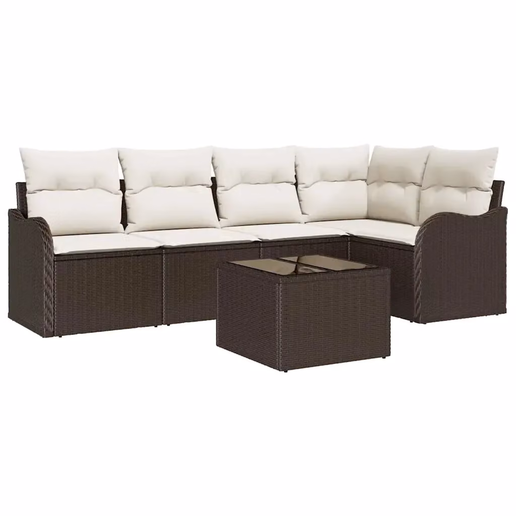 Set Divano da Giardino vidaXL 6 Pezzi a Forma di L Marrone con Tavolino e Cuscini in Polyrattan e Acciaio – 2